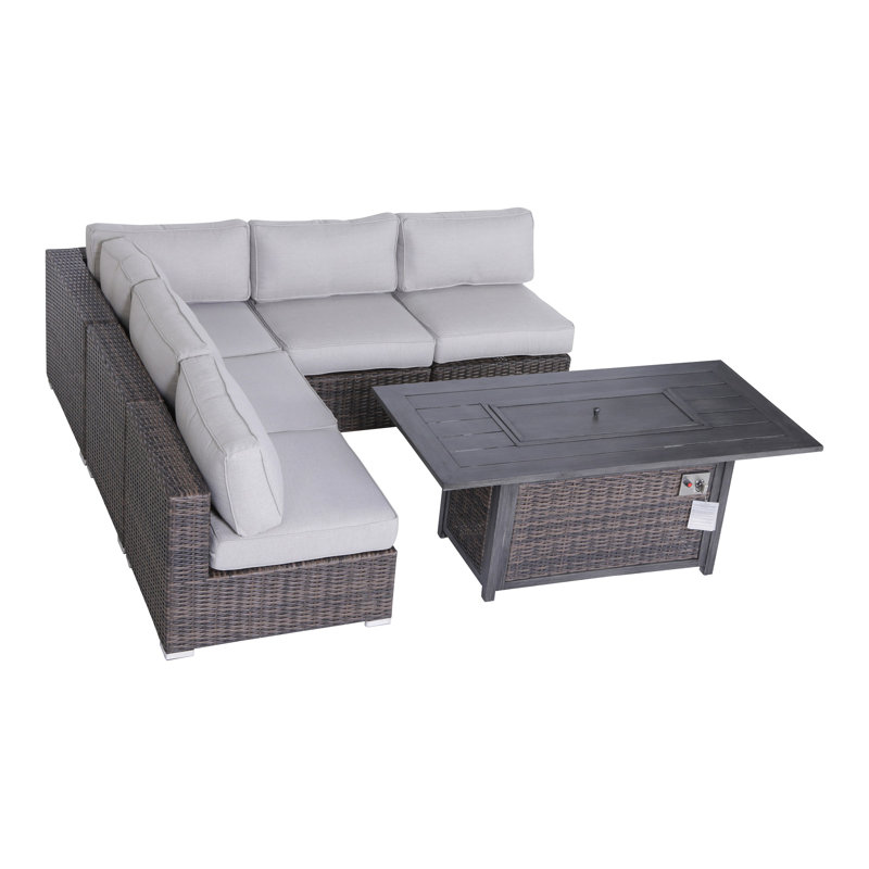 Ensemble de conversation modulaire en rotin 6 pièces avec coussins Meltham