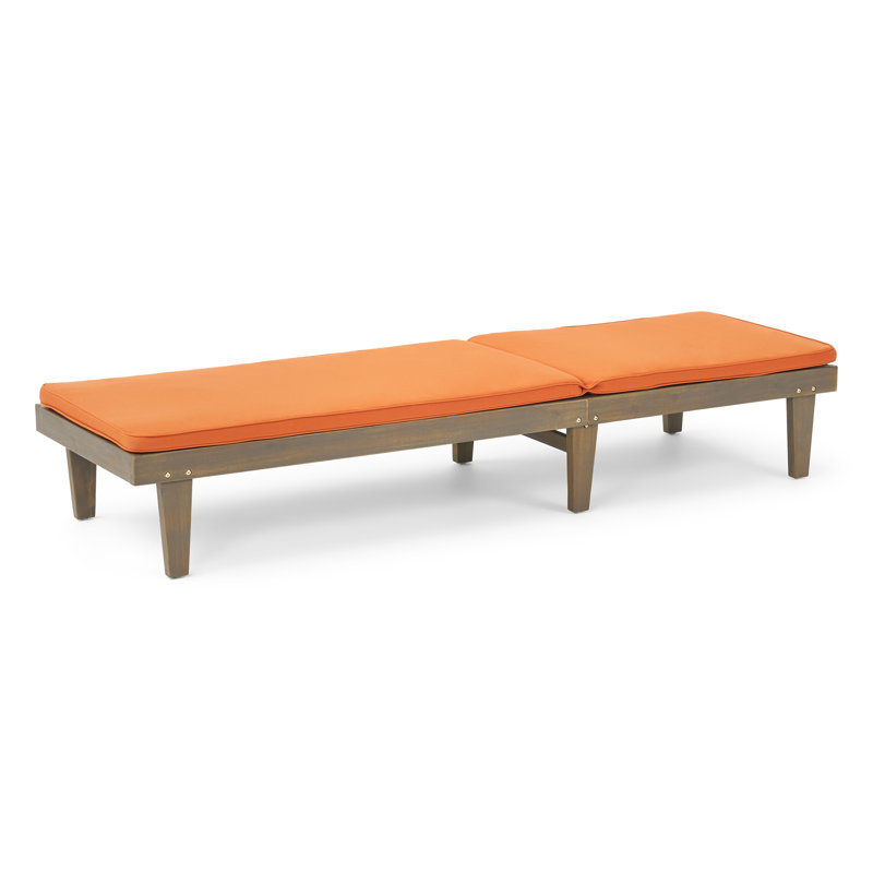 Moulton Outdoor Acacia Wood Chaise Lounge , Cushion Included, Gray Frame / Orange Cushion