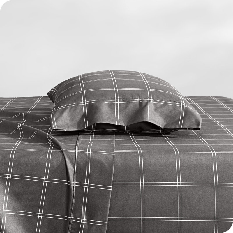 Twin XL Grey and White Plaid Microfiber Sheet Set
