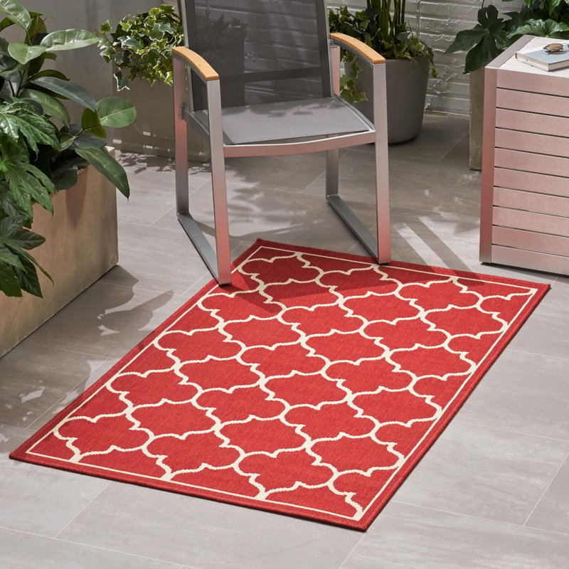 Red Rectangle Polypropylene Area Rug 3'3" X 5'