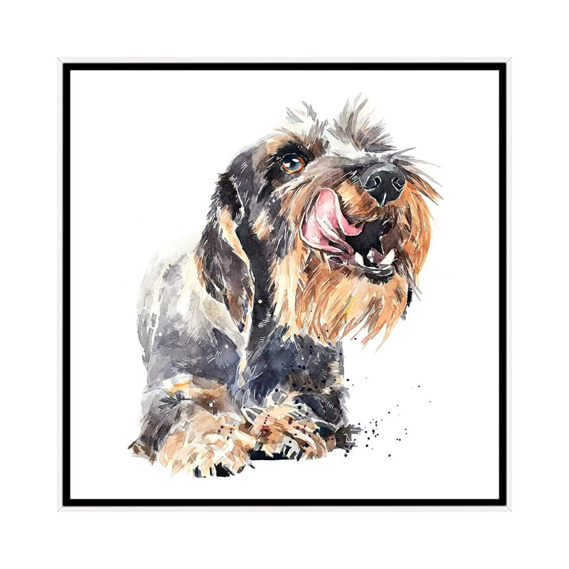 «Wirehaired Dachshund I» par EdsWatercolours - impression, Pas de tapis, H 26 po x l 26 po x P 1,5 po, Toile blanche encadrée