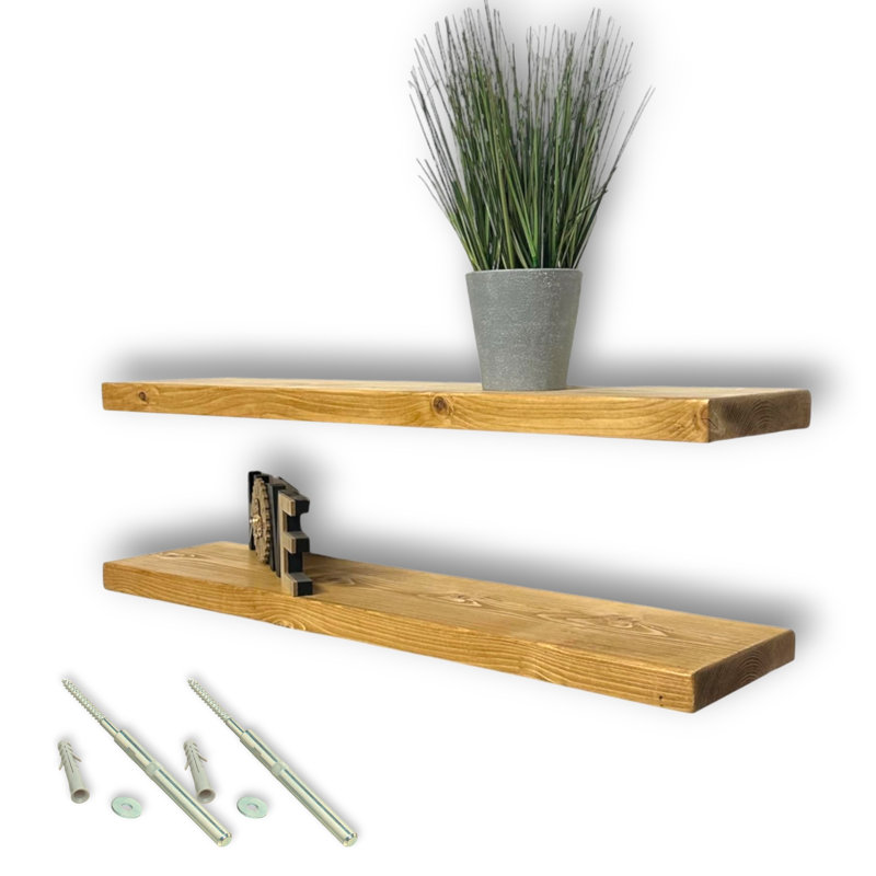Asheboro 2 Piece Wood Floating Shelf, 4.5cm H x 50cm W x 22cm D, Rustic Pine