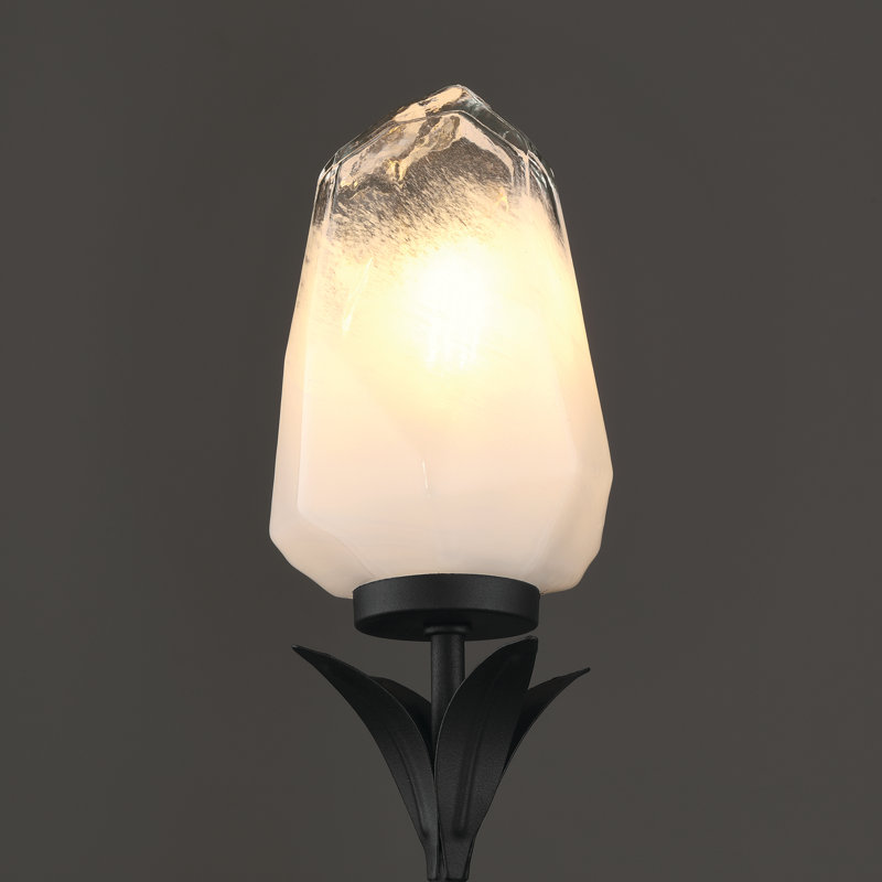Applique murale 1 lumière avec abat-jour géométrique en verre givré Hurltn, Noir mat