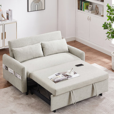 Beige With Adjustable , Charging Ports, Storage Areas, 2 Pillows For Living Space Pull Out Bed 3 Angles, & Pockets -