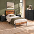 Ensemble de chambre à coucher industrielle 4 pièces, cadre de lit plateforme en bois avec 2 tables de chevet et commode à 8 tiroirs