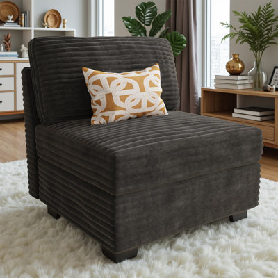 Fauteuil d'appoint sans accoudoirs modulaire confortable, grand fauteuil de lecture avec revêtement en velours côtelé moelleux