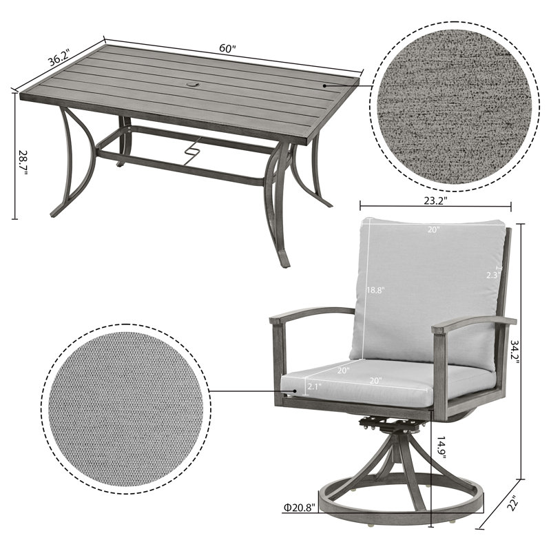 Ensemble de salle à manger rectangulaire en aluminium pour 60 personnes avec coussins Freada