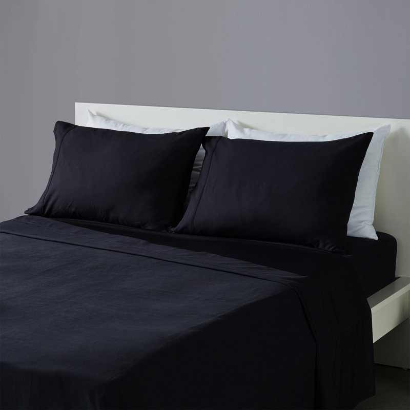 Microfiber Percale Sheet Set, Twin Sheet Set + Fitted Sheet + 1 Pillowcase, Black
