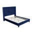 Cadre de grand lit bleu marine, transitionnel et moderne, revêtement en velours, tête de lit à boutons avec surpiqûres en losanges sur la surface extérieure de la tête de lit - comme un tissu, dossier à oreilles, tête de lit, idéal pour la décoration de la chambre à coucher-2135066243