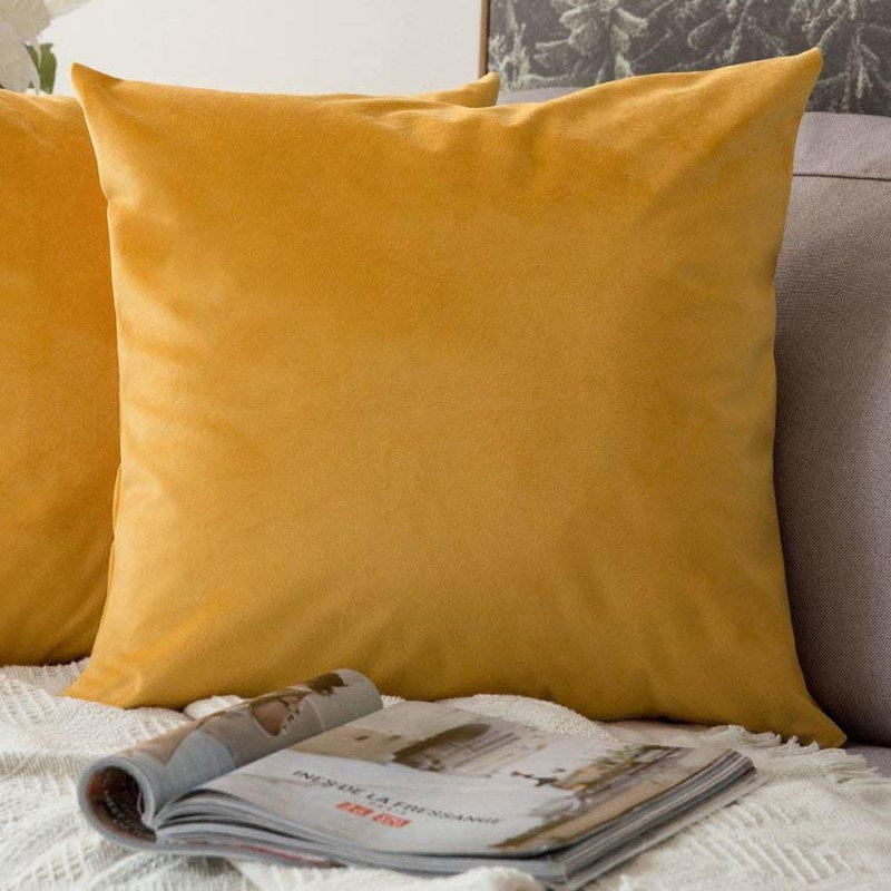 Housse de coussin en velours uni, Jaune, H 20 po x l 20 po