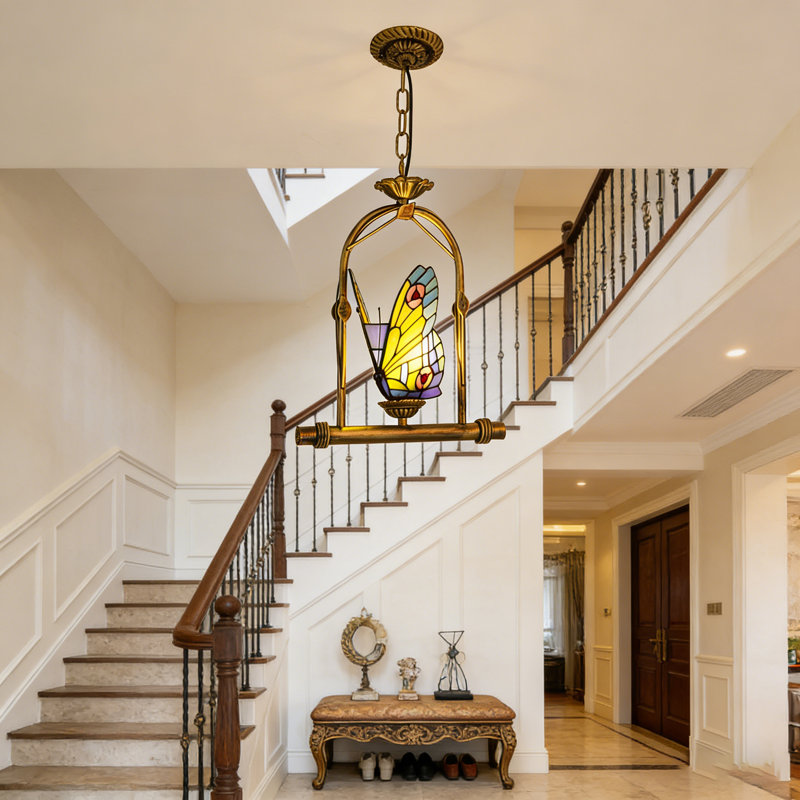 Single Light Tiffany-Style Stained Glass Butterfly Pendant Light