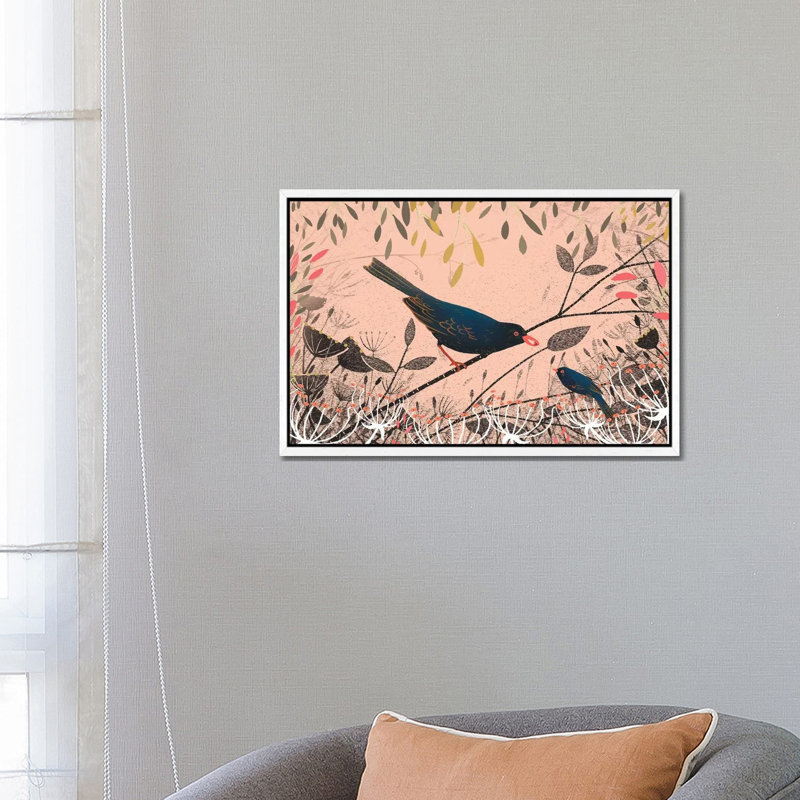 The First Blackbird by Michelle Campbell - Floater Frame Print on Canvas, White Framed Canvas, 20.32 cm H x 30.48 cm W