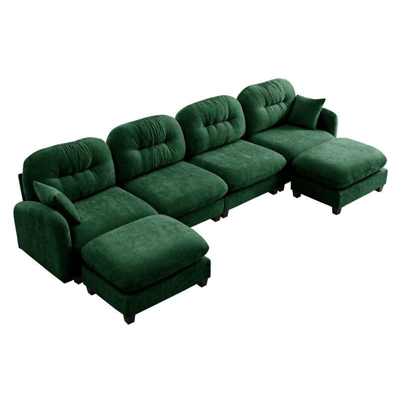 Modular Chenille  Sectional Sofa, Green, 36.6" H x 140" W x 59.5" D