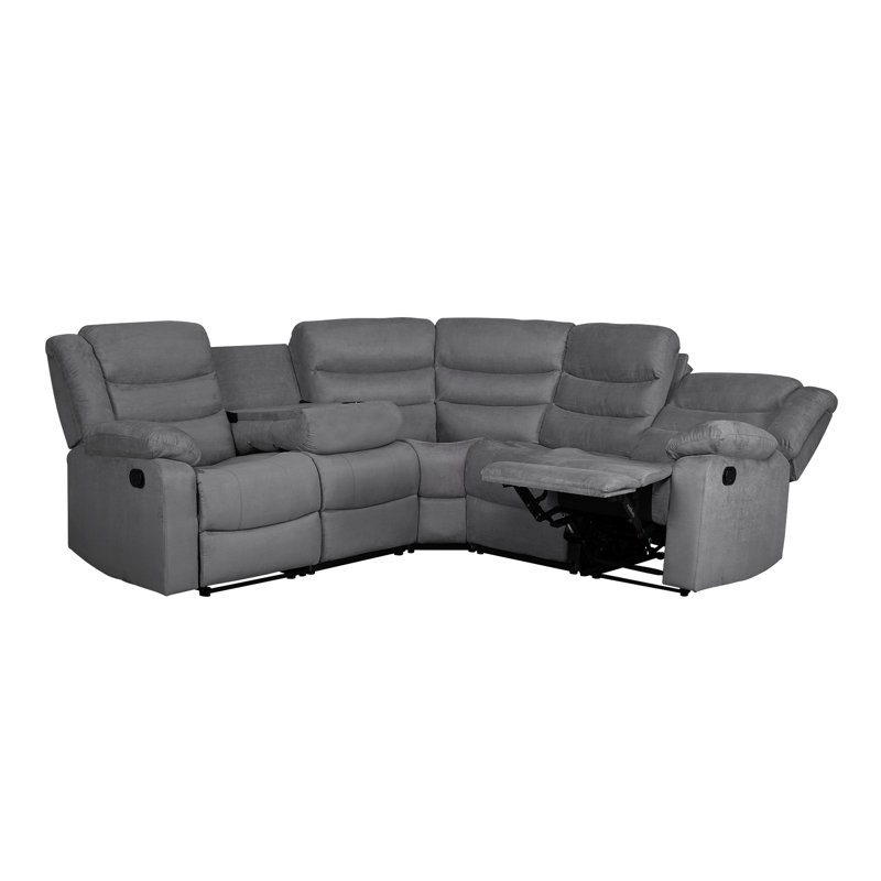 82'' Wide Living Room Set Sectional Sofa Drop Down Table Cup Holders, Gray Microfiber