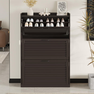 Armoire de rangement pour chaussures avec 3 portes à persiennes rabattables, organisateur avec charnières en métal, armoire à chaussures pour vestibule