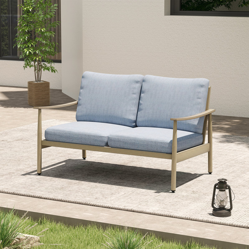 Canapé d'extérieur en aluminium de 52 po Mariène, Bleu, Beige