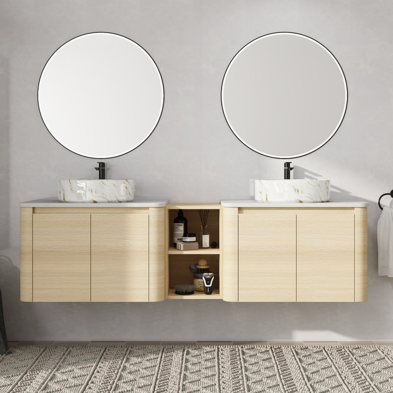 Meuble-lavabo double 72 po avec lavabo en céramique, 72", Blanc / Doré