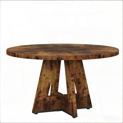 Round Farmhouse Dining Table with Retro Brown Color (47", Seats 4)