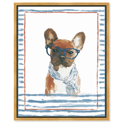«Puppy with Glasses II», reproduction d'art sur toile par Art Remedy, cadre doré, 20 x 24