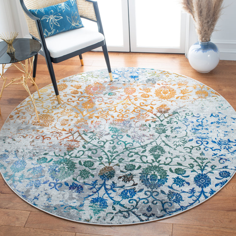 Aria Performance Damask Rug, Round 6'5"
