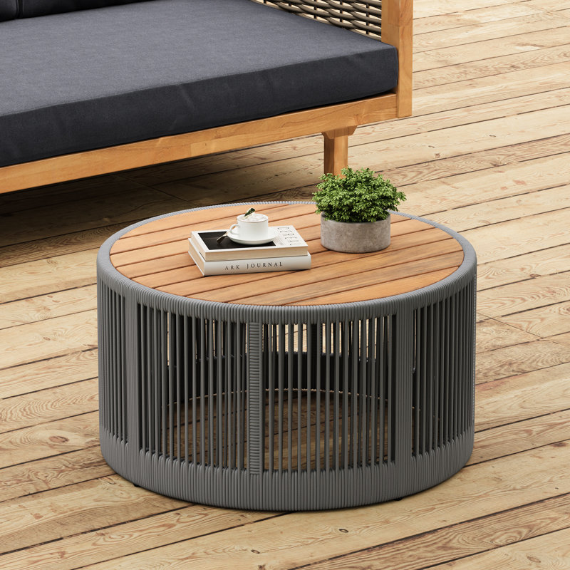 Table basse fonctionnelle et fonctionnelle avec structure en fer - 13,97 po de hauteur pour le bureau à domicile nécessitant peu d'entretien en bois et hauteur grise, conception intemporelle