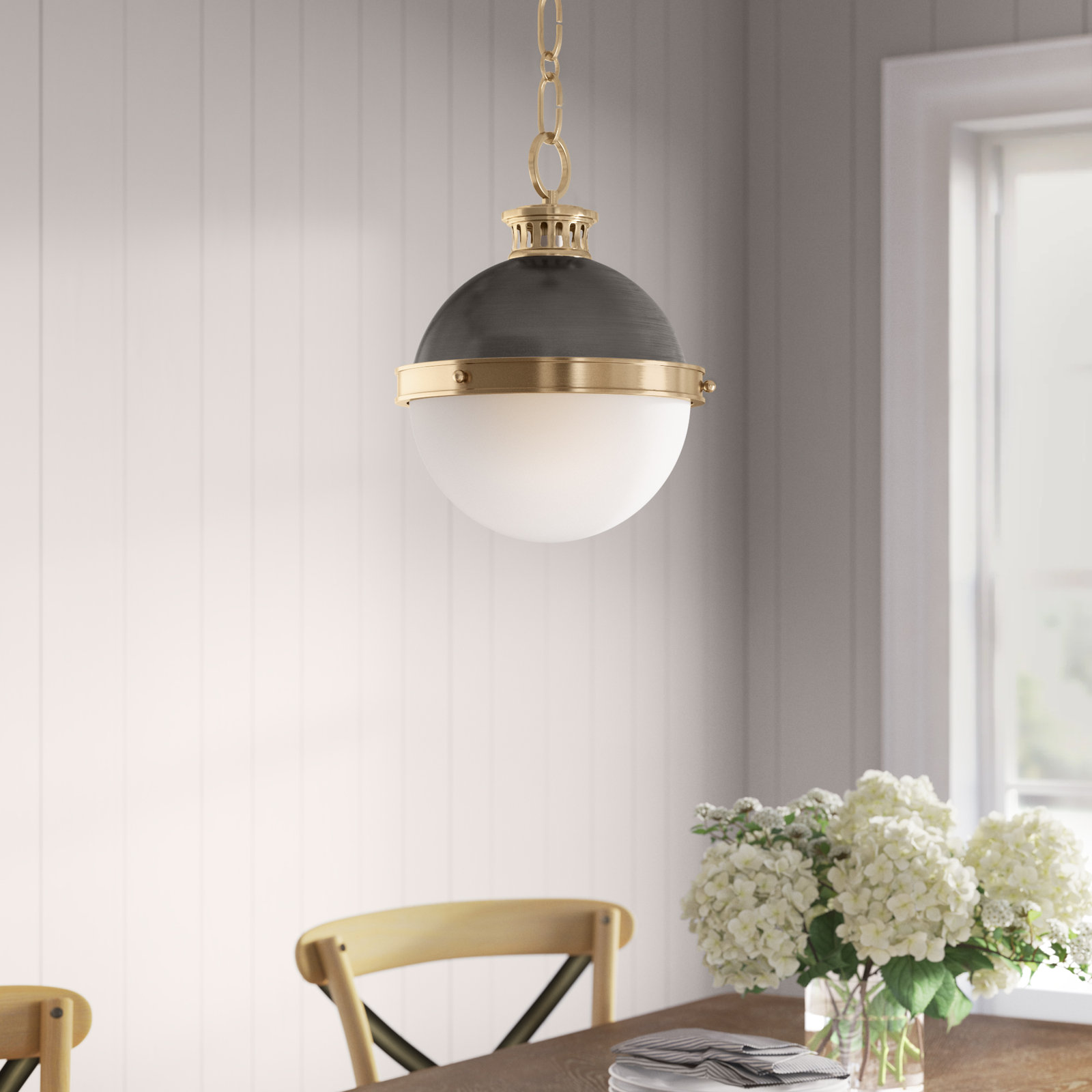 Adrianne Single Light Glass Pendant, Aged/Antique Distressed Bronze