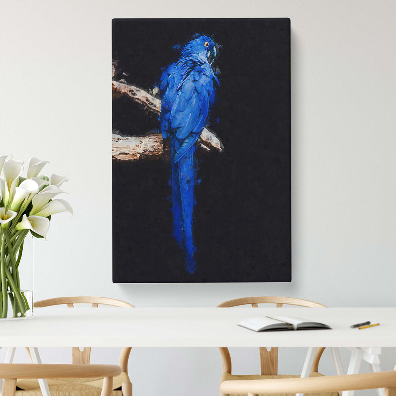 Blue Parrot in Abstract - Wrapped Canvas, 91cm H x 60cm W x 3cm D