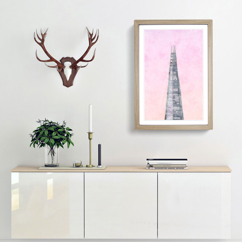 The Shard Building in London - Picture Frame Painting Print, 45cm H x 33cm W x 2cm D, Oak Framed