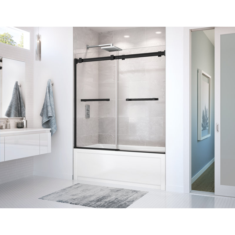 Duel 56-59 x 55-59 in. 8 mm Bypass Tub Door for Alcove Installation with Clear glass in Matte Black, Matte Black