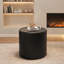 Table basse ronde de 19,69 pouces avec plateau en verre trempé, silhouette tambour moderne, cuir de polyuréthane noir de jais et rangement caché
