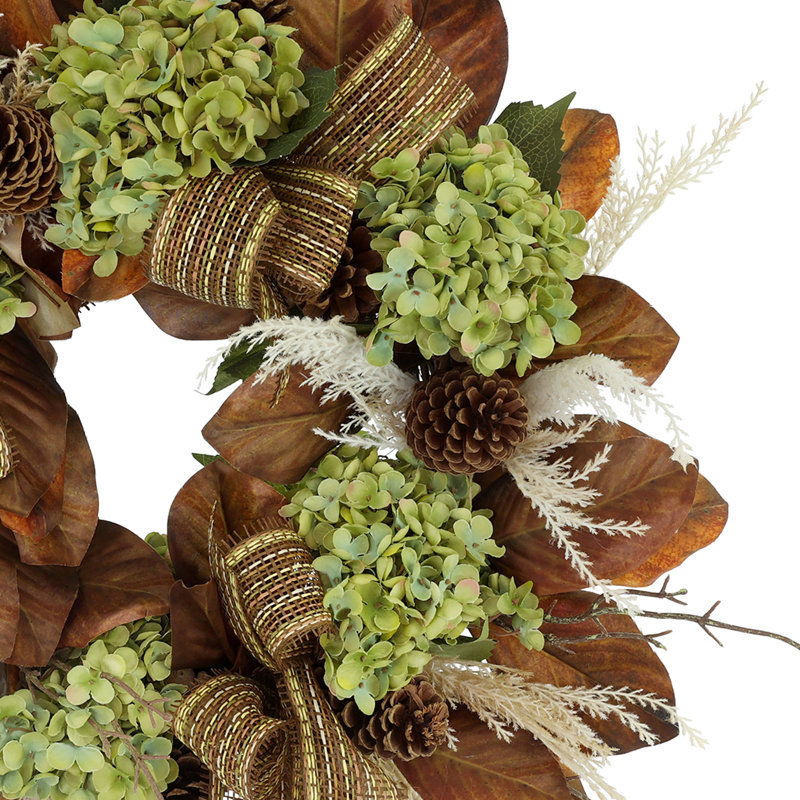 27" Fall Wreath with Hydrangeas and Pinecones