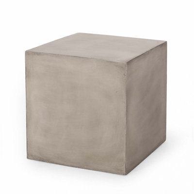 Light Grey Outdoor MGO Side Table with Durable Lightweight Concrete and Modern Cube Design for Patio and Backyard