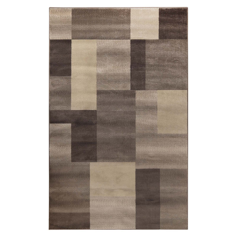 Tapis intérieur beige en polypropylène à blocs de couleur Benne avec envers en jute, Rectangle 9 pi x 12 pi