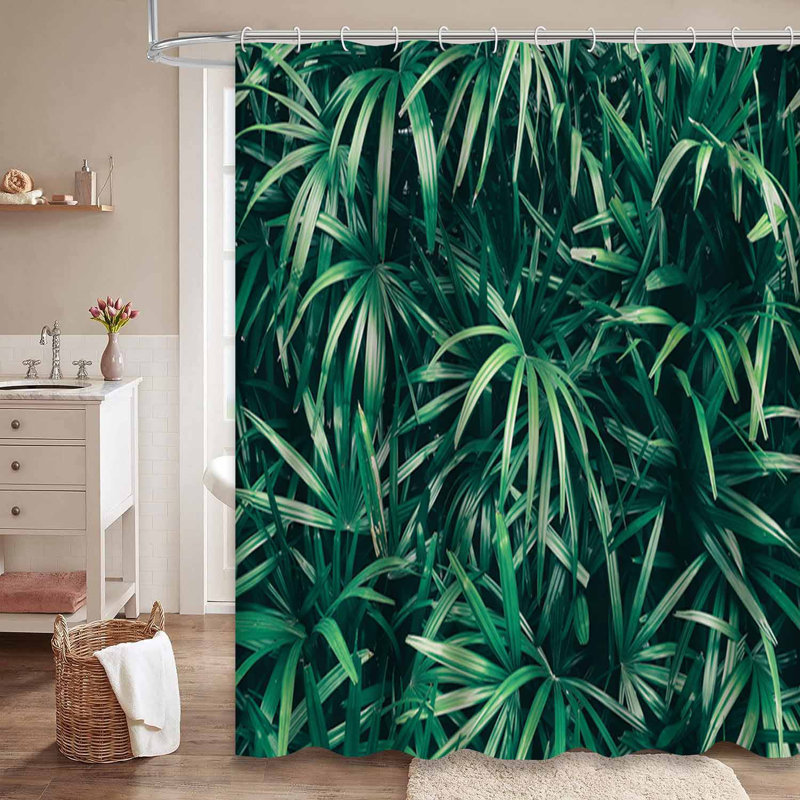 Rideau de douche à motif de feuilles tropicales sarcelle vert foncé avec 12 crochets, L 72 po x l 78 po