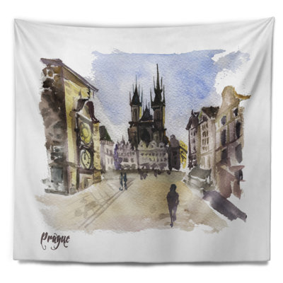 Cityscape painting prague illustration dessiné main tapisserie