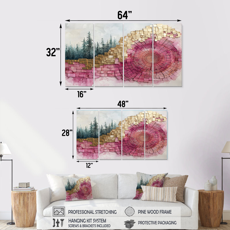 Rivière de cristal rose sous une forêt de pins - Art mural forêt - décoration murale traditionnelle, 4, H 28 po x l 48 po