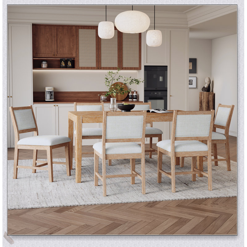 Ensemble de table de salle à manger rétro 7 pièces pour 6 personnes, en bois rectangulaire avec chaises rembourrées pour plus de confort et de style dans la salle à manger et la cuisine