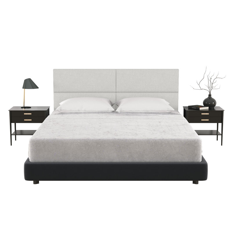 Panelist Modern Padded Headboard - Set of Wall Mounted Panels, Limestone Grey Microvelvet, Queen (11.25"H x 30"W, Set of 4)