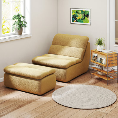 33"Compression Chenille Memory Foam Accent Chair And Ottoman Set - Armless Frameless Lounger Sofa with Deep Seat No Assembly Required