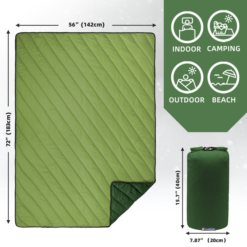 Couverture de camping d'extérieur pliable imprimée, courtepointe de voyage imperméable et durable avec sac Ruffstop, vert