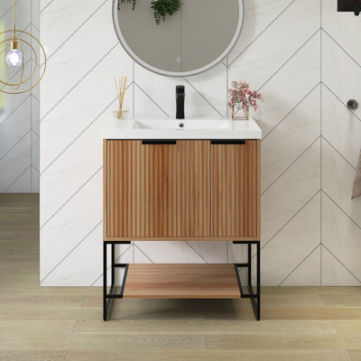 30"Freestanding Bathroom Vanity With White Resin Top