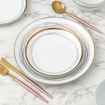 12pc Gold Swirl Dinner Set
