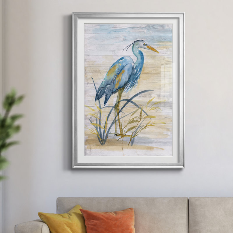 «Blue Heron I» par Nan - reproduction de cadre photo, Silver Frame, H 26,5 po x l 36,5 po x P 1,5 po