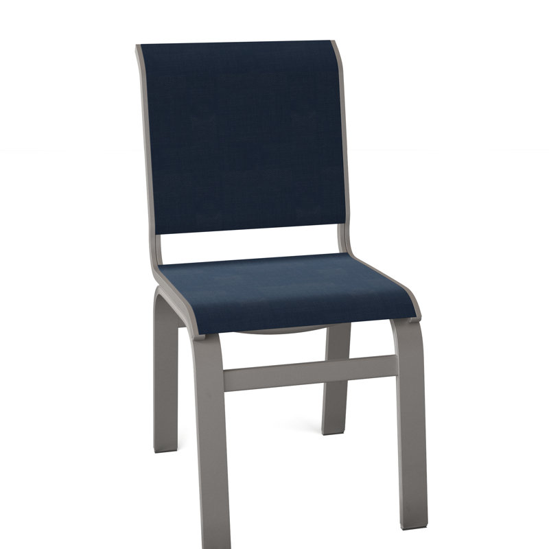 Chaise d'appoint de salle à manger Hiraku, Bleu marine 13D Sunbrella®, Gris chaleureux texturé