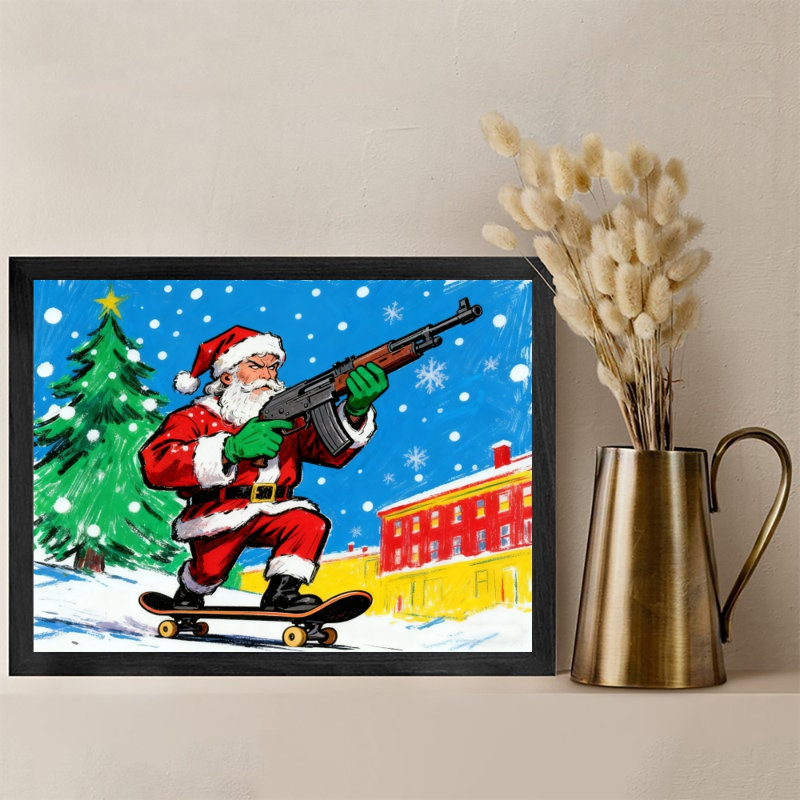 «Black Santa Vintage», art mural encadré noir, H 9 po x l 11 po
