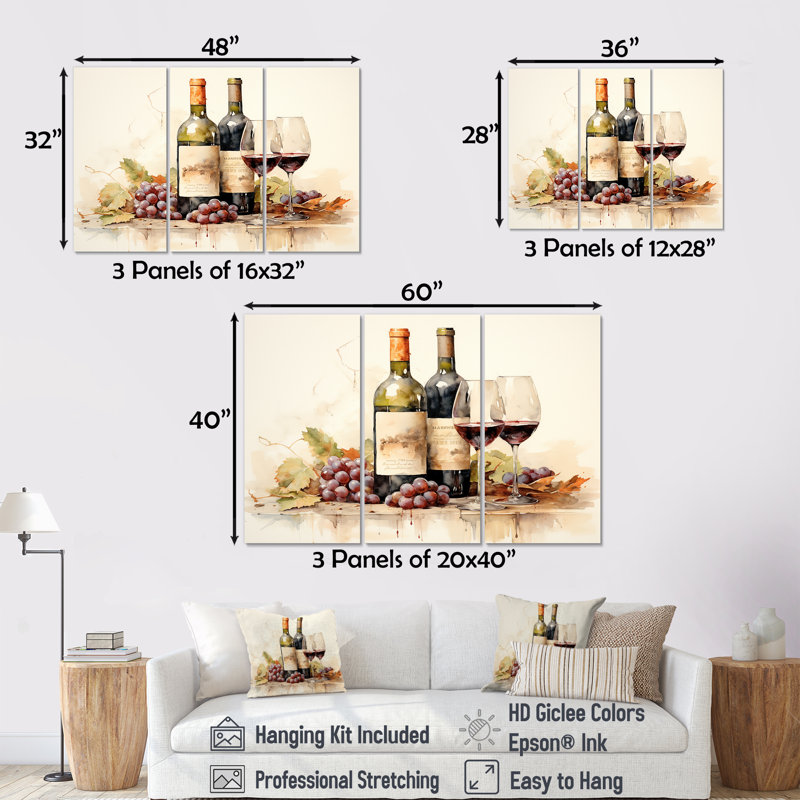 Nebbiolo Nuance - Ensemble d'art mural sur toile vin, H 32 po x l 48 po x P 1 po