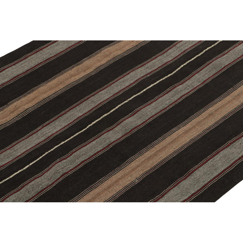 Wool Striped Area Rug in Black/Gray/Beige
