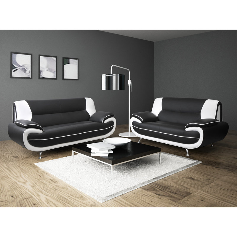Hartle 2 - Piece Faux Leather Living Room Set, Black/White