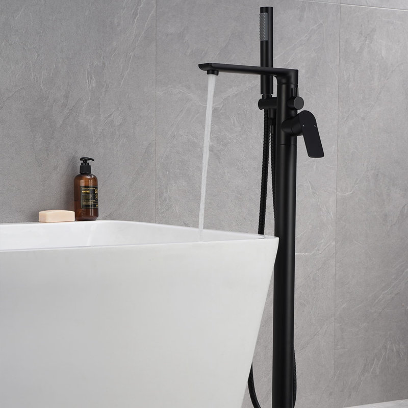 Robinet de baignoire sur pattes à poignée simple avec douche à main