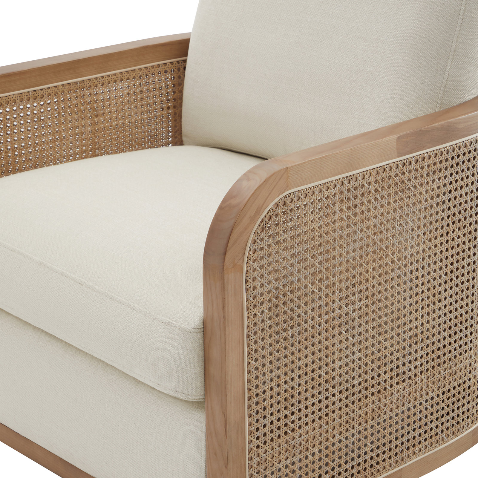 Juliette Upholstered Natural Cane Swivel Barrel Chair